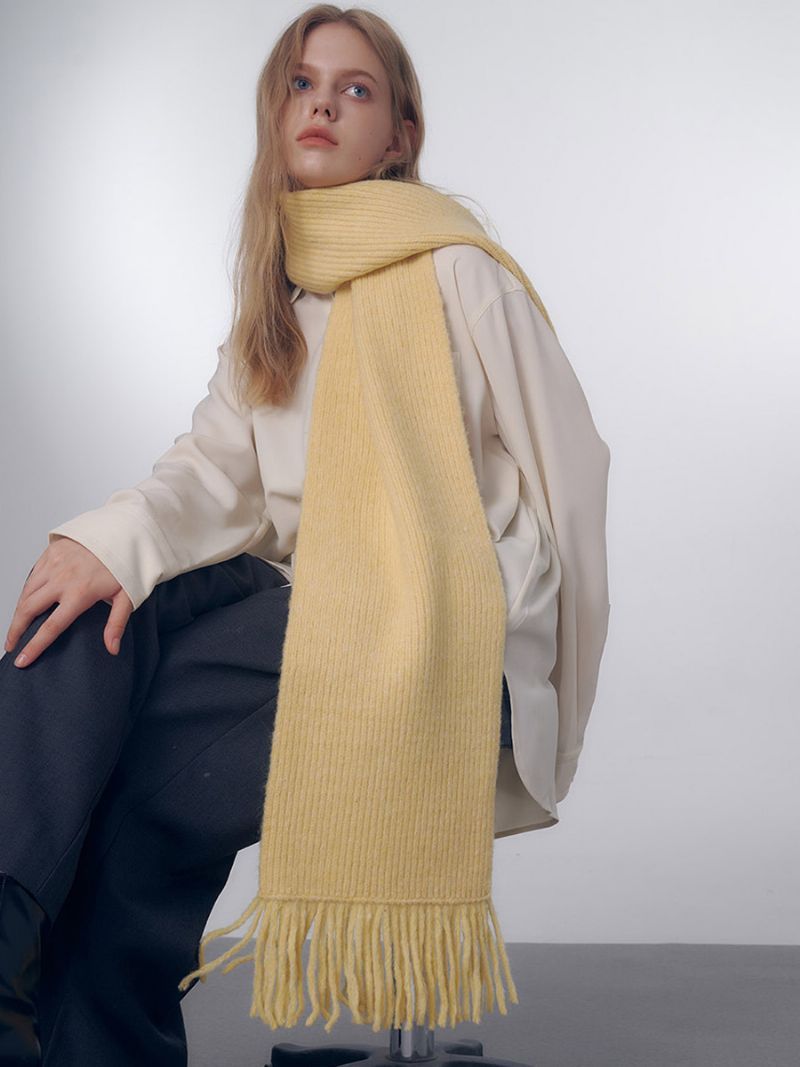 Fluffig Ribbad Scarf Fringe Solid Color Daily Casual Scarves För Kvinnor - Beige