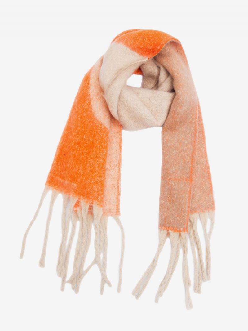 Fuzzy Scarf Color Block Med Fransar Casual Kvinnors Halsdukar För Höst Och Vinter - Orange