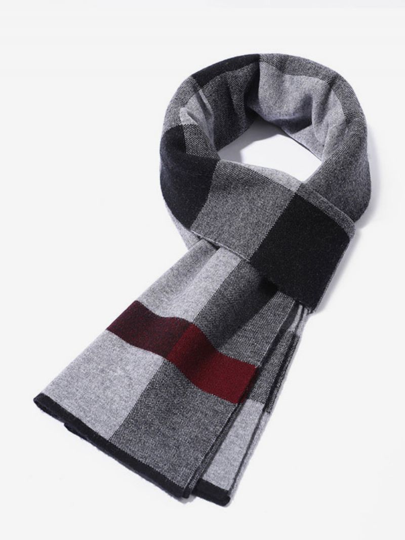 Herrscarf 100 % Ullränder Vintervarma Halsdukar - Deep Grey