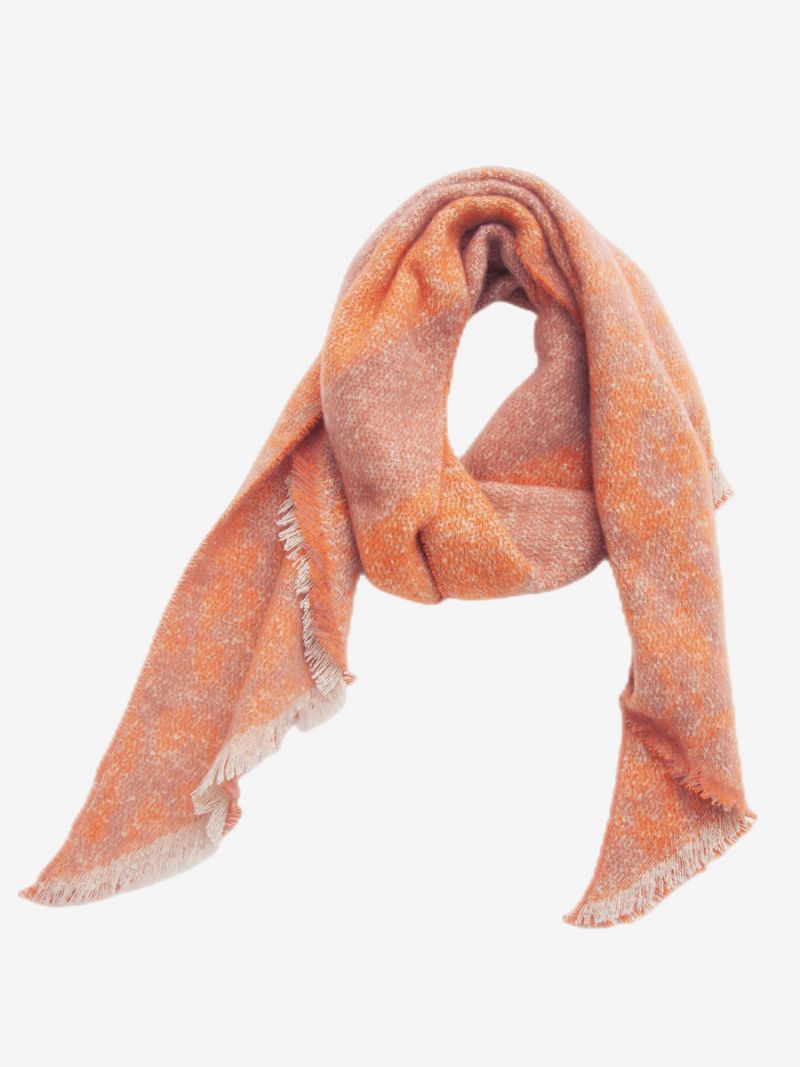 Mjuk Scarf Ögonfransklippning Color Block Fuzzy Blanket Damscarves - Orange