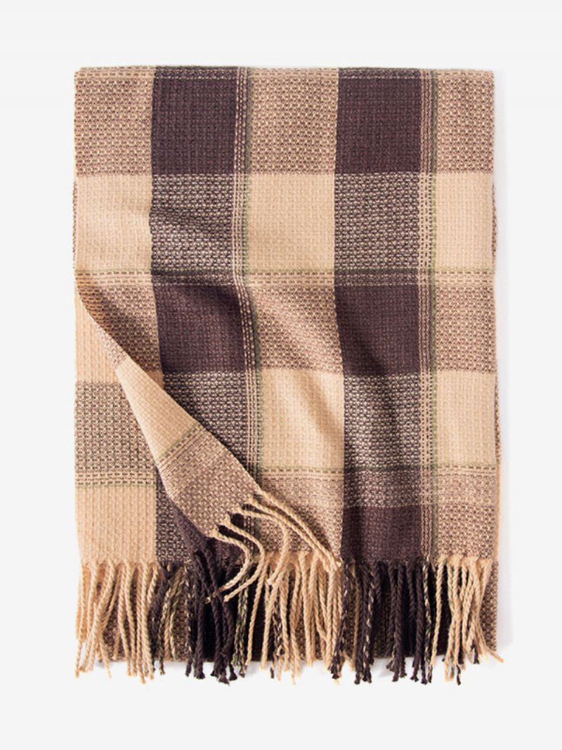 Scarf För Kvinnor Vackra Pläd Fringe Fiber Vinter Varma Långa Halsdukar - Khaki