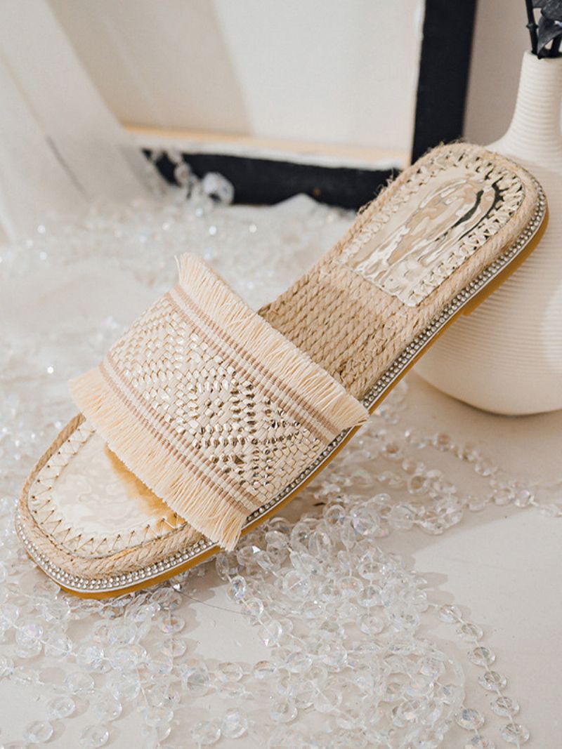 Boho Slide Sandaler Dam Chic Fringe Open Toe Sandal Tofflor - Ljus Ljusgul