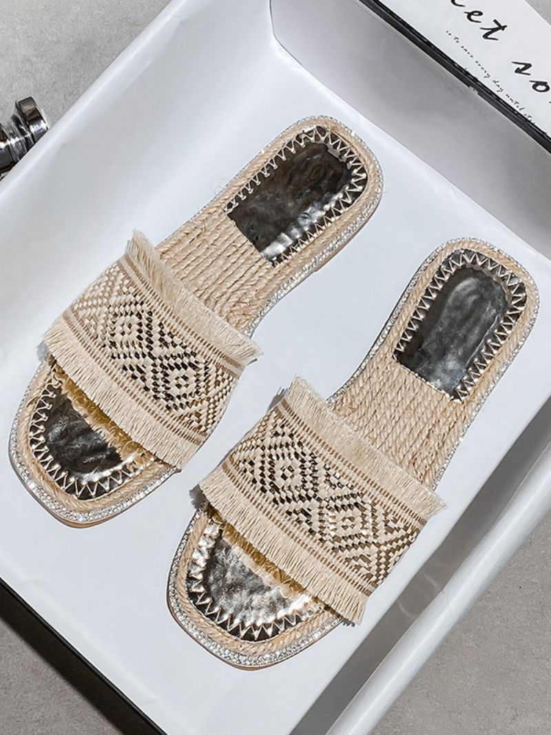 Boho Slide Sandaler Dam Chic Fringe Open Toe Sandal Tofflor - Ljus Ljusgul