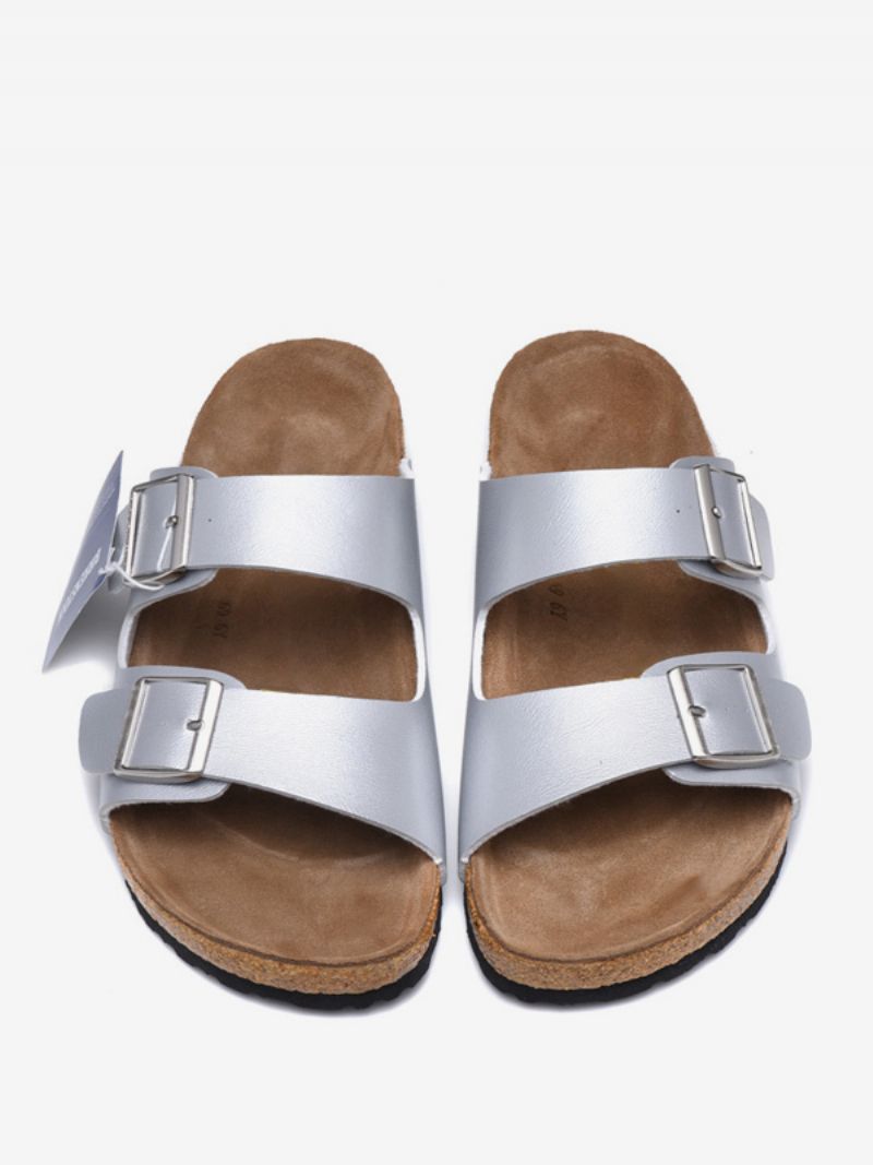 Dam Slide Sandaler Casual Gummi Color Block Rund Toe Tofflor - Silver