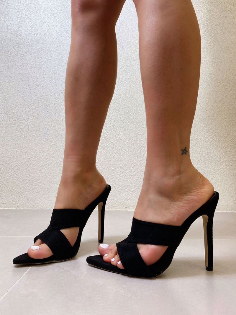 Dam Slide Sandaler Chic Micro Mocka Övre Spetsiga Tå Stiletto Heel Tofflor