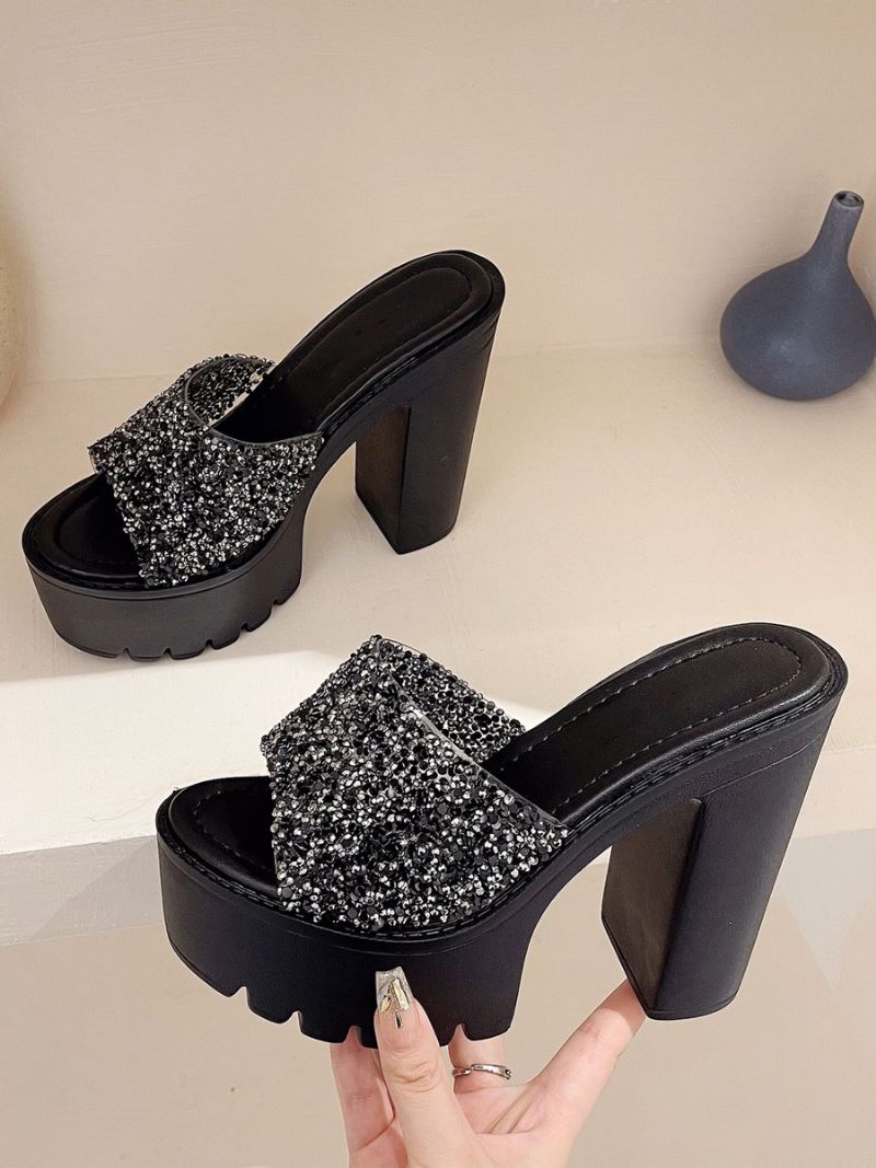 Dampaljetter Slingbacks Chunky Heel Mules Pu-läder Svart - Svart