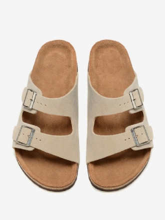 Damsandaler Casual Knappar Kohud Rund Toe Tofflor