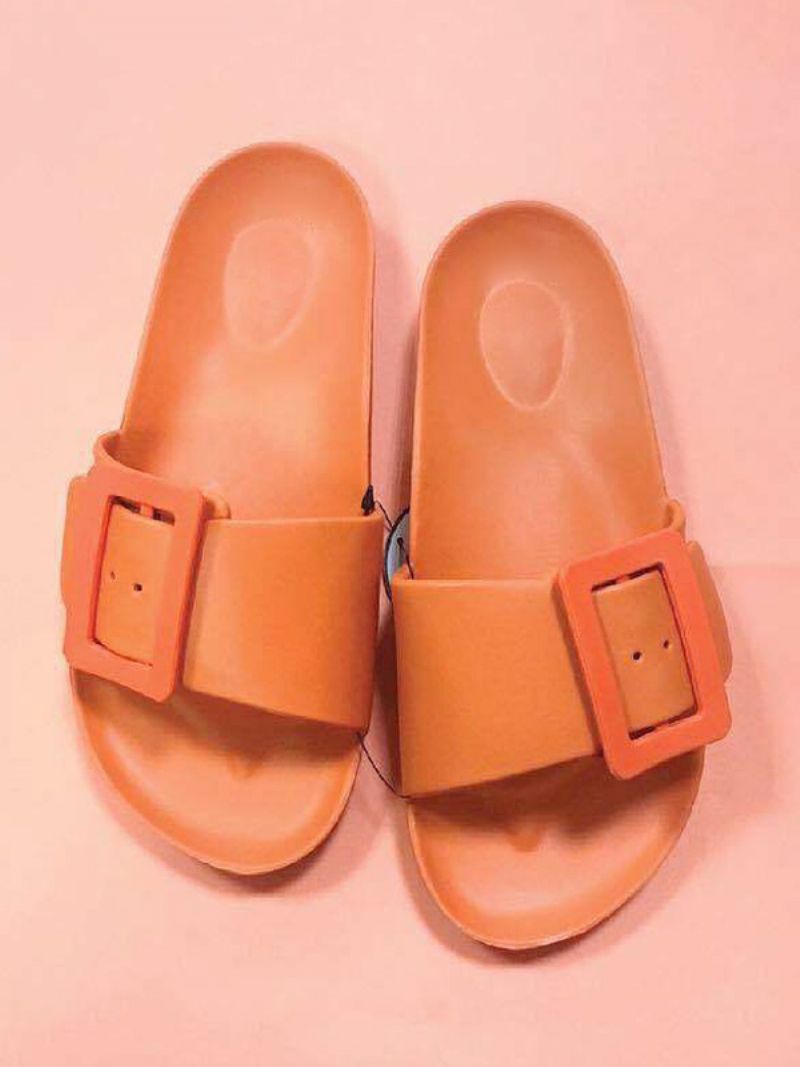 Damsandaler Svarta Casual Knappar Sandalrutschbanor - Orange