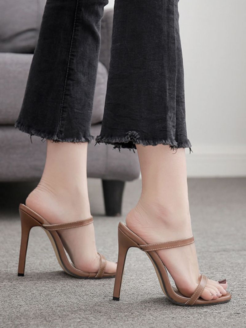 Högklackade Sandal Tofflor Dam Open Toe Stiletto Heel Skor - Kaffe Brun