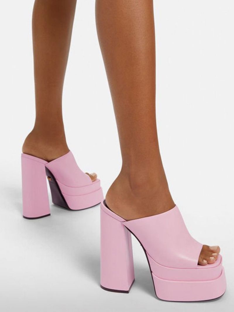 Kvinnors Fyrkantiga Tåplattform Chunky Heel Mules - Mjuk Rosa