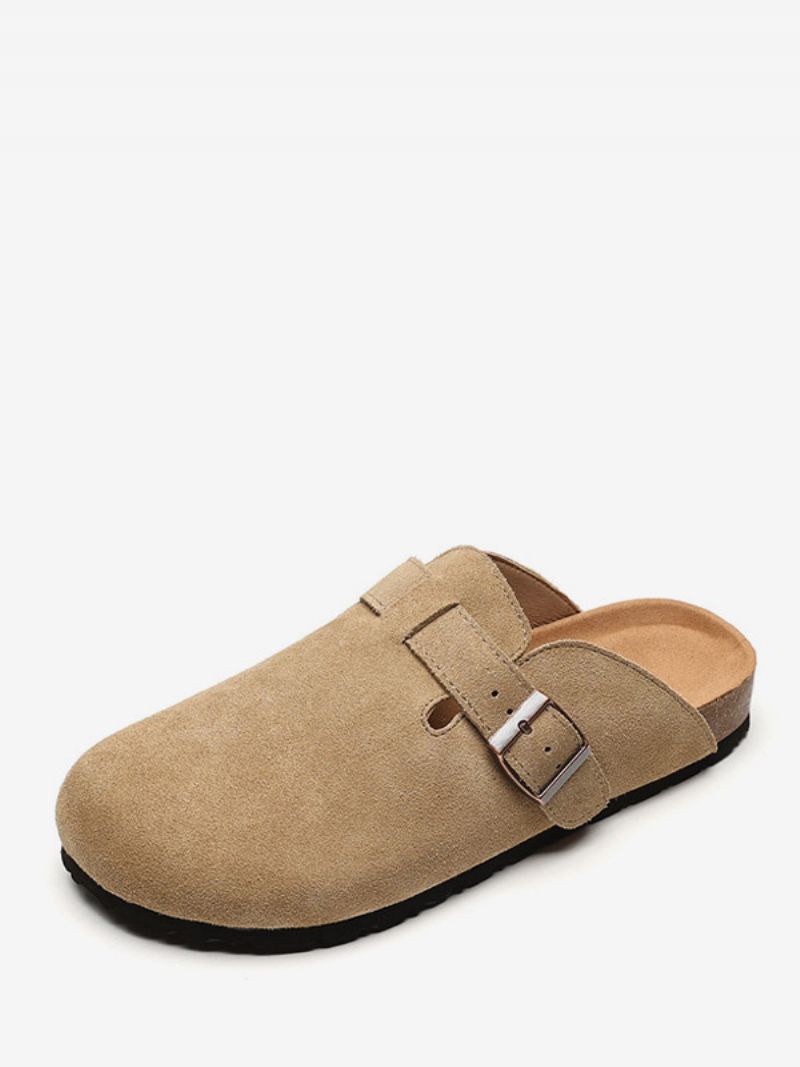 Kvinnors Mocka Mules Rund Toe Platta Casual Skor - Kaffebrun