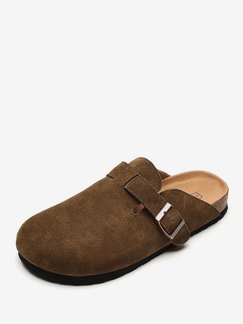 Kvinnors Mocka Mules Rund Toe Platta Casual Skor - Oliv