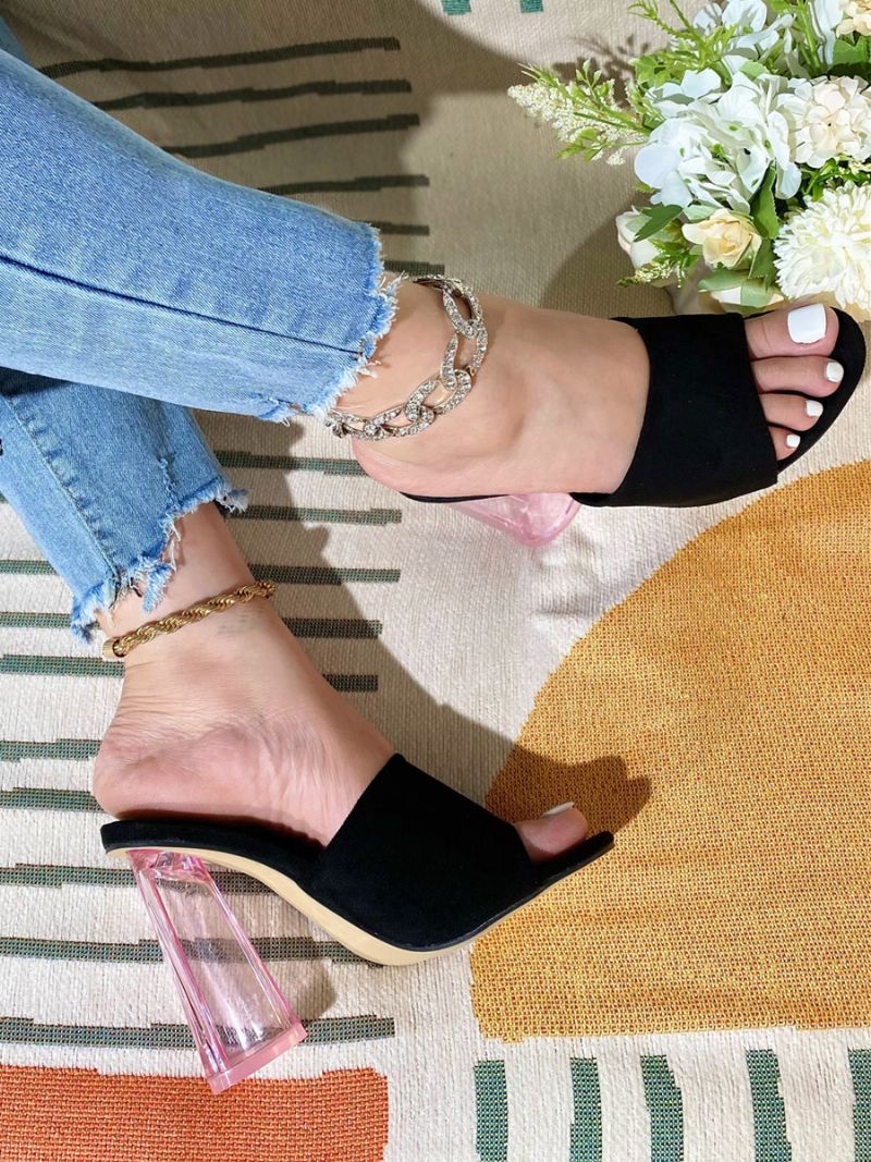 Kvinnors Mula Klackar Micro Mocka Övre Peep Toe Chunky Heel Mules - Svart