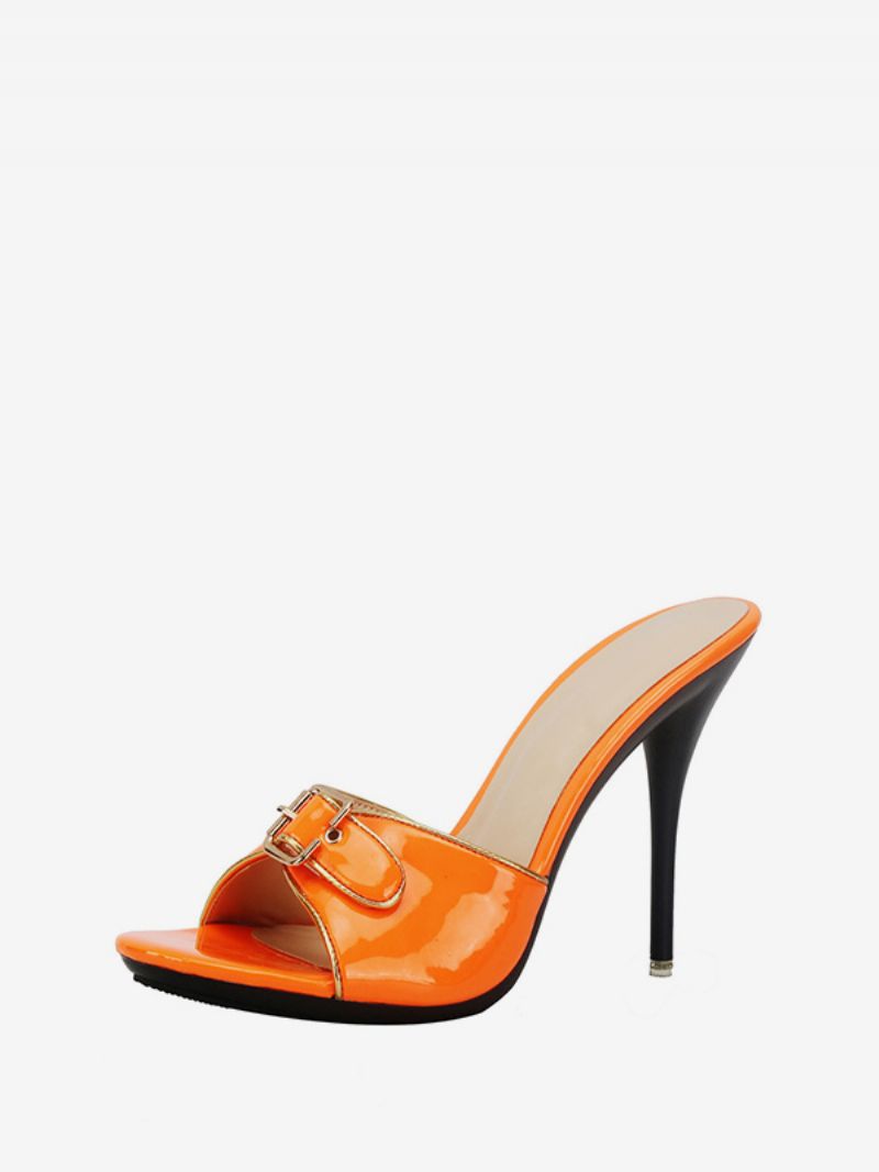 Kvinnors Naken Tofflor Med Öppen Tå Spänne Detalj Stilettklack Sandal - Orange