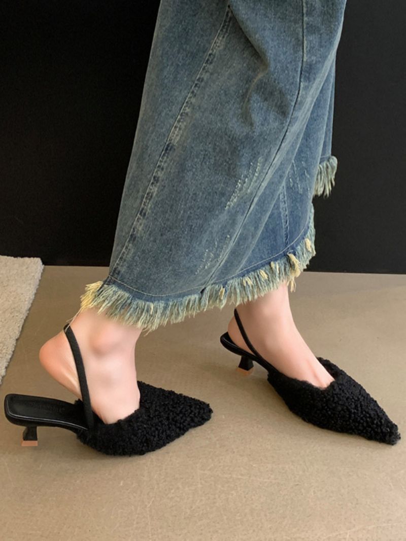 Kvinnors Snörning Kitten Heel Polyester Mules Ljusrosa - Svart