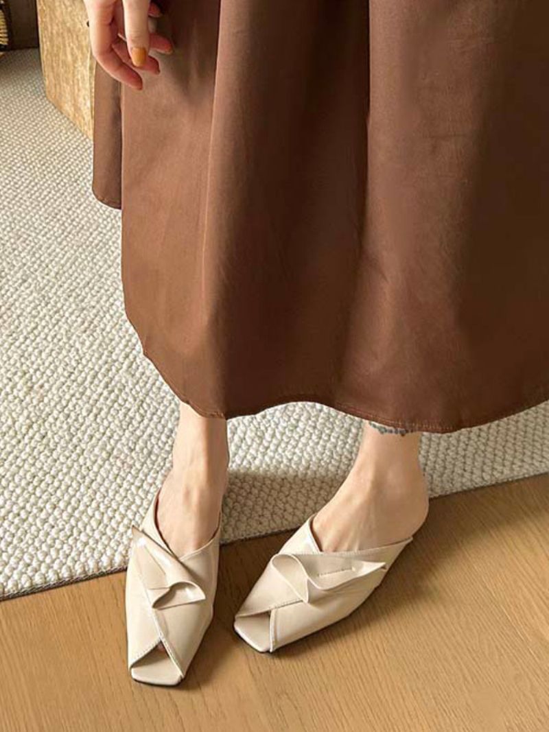 Kvinnors Svarta Mules Square Toe Pu Designade Backless Slip-on Tofflor - Ljusgul