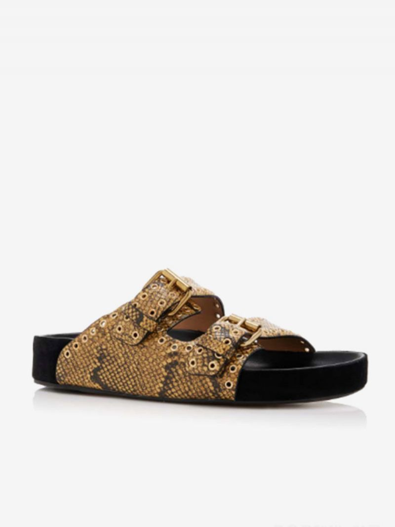 Kvinnors Svarta Sandaler Chic Spänne Nubuck Rund Tå Sandal Tofflor - Gul