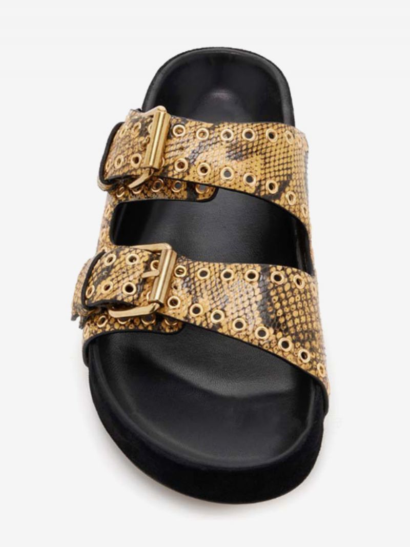 Kvinnors Svarta Sandaler Chic Spänne Nubuck Rund Tå Sandal Tofflor - Gul