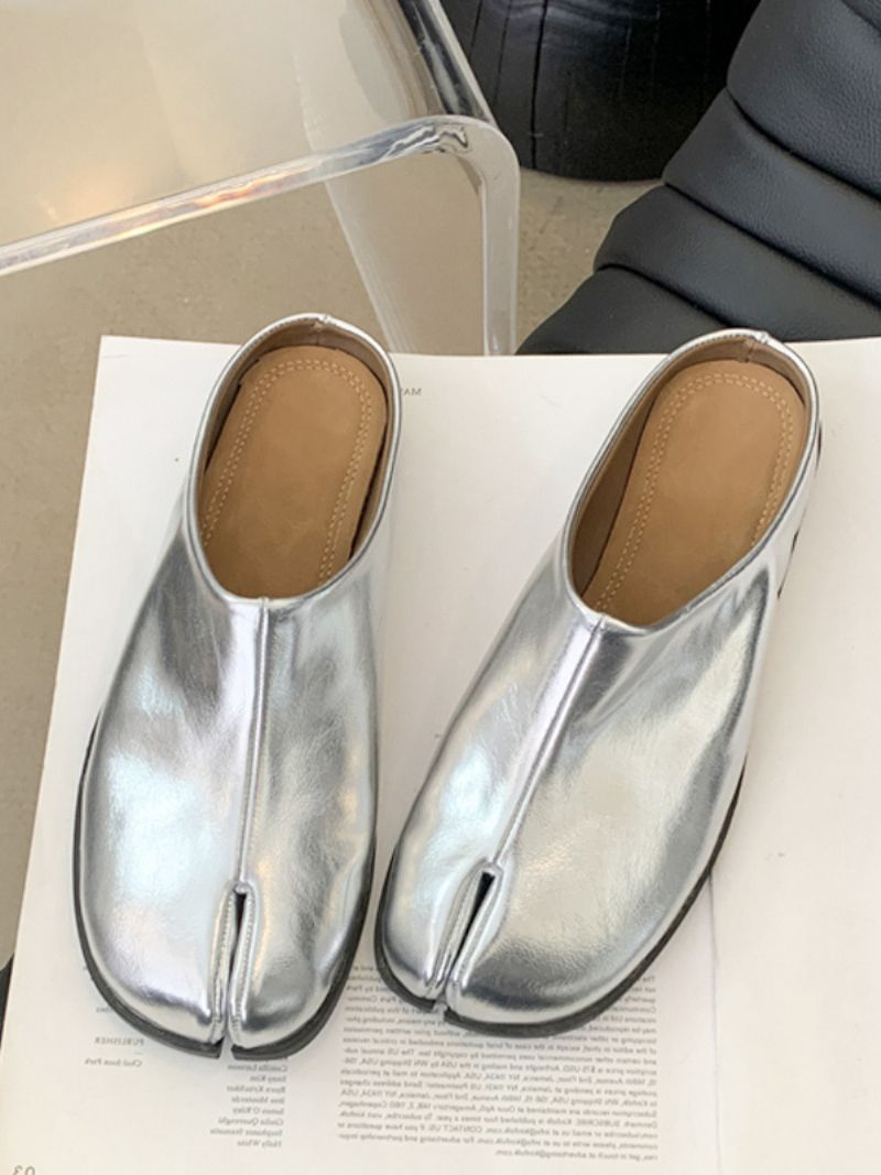 Kvinnors Svarta Träskor Finger Designade Slip-on Tofflor - Silver