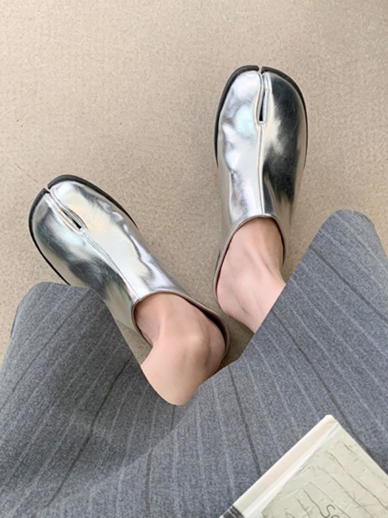 Kvinnors Svarta Träskor Finger Designade Slip-on Tofflor - Silver