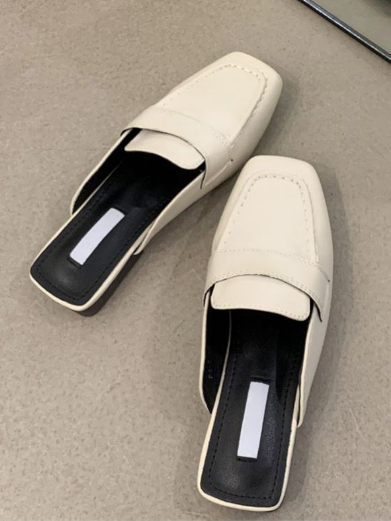 Kvinnors White Mules Square Toe Backless Loafers - Ljusgul