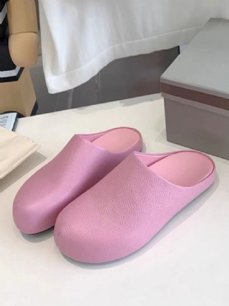 Rosa Platta Mules Kvinnor Rund Tå Slip-on Tofflor