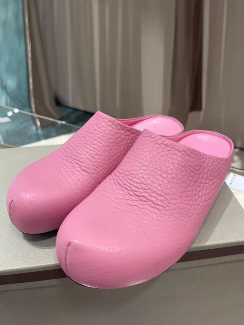 Rosa Platta Mules Kvinnor Rund Tå Slip-on Tofflor - Rosa