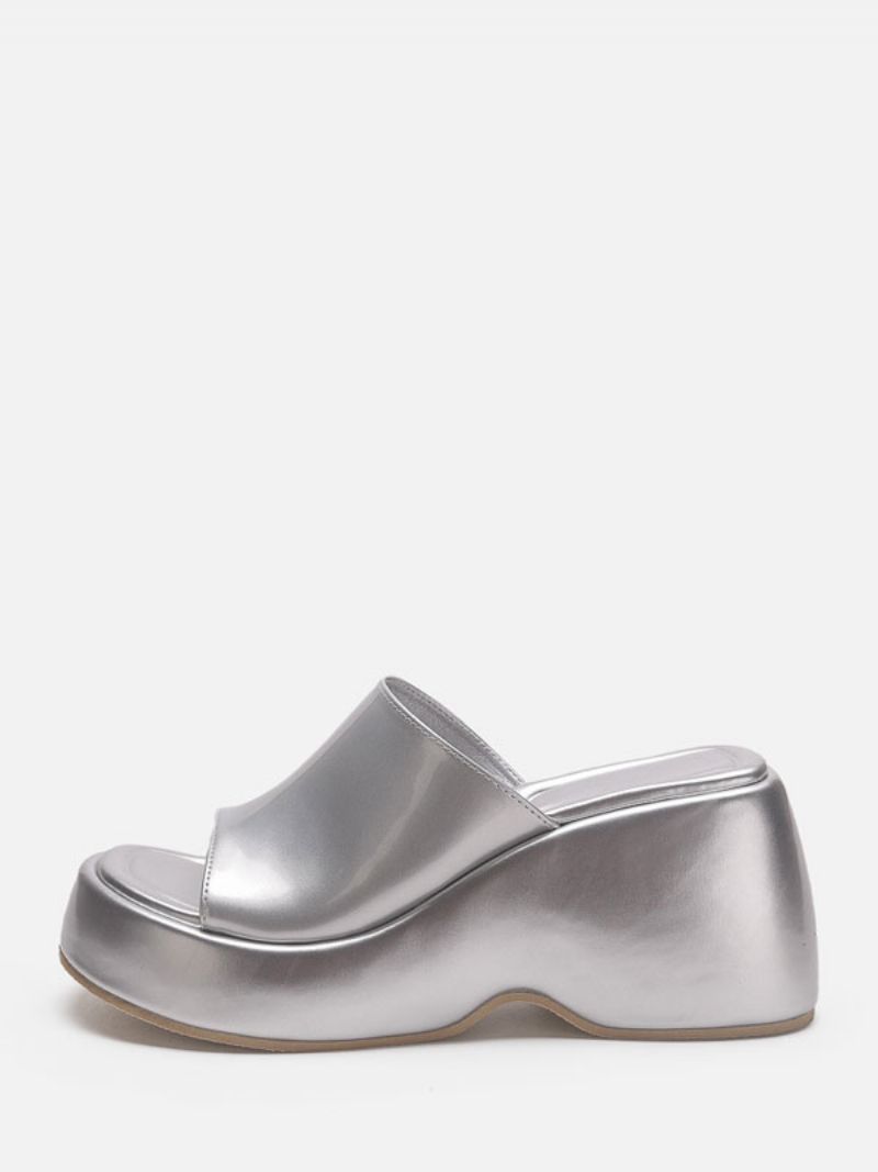 Sandalslid I Silver För Kvinnor Metallisk Plattform Flatform Slip-on Mules