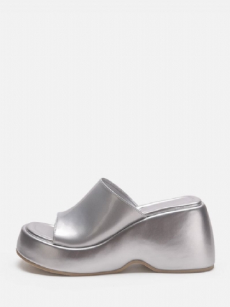 Sandalslid I Silver För Kvinnor Metallisk Plattform Flatform Slip-on Mules