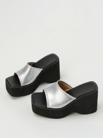 Silver Slide Sandaler Dam Metallic Platform Sandal Tofflor