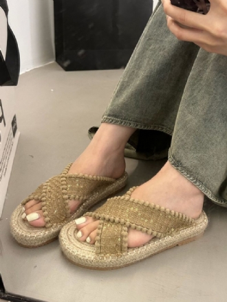 Slidesandaler För Kvinnor Bohemian Textile Woven Open Toe Flat Tofflor