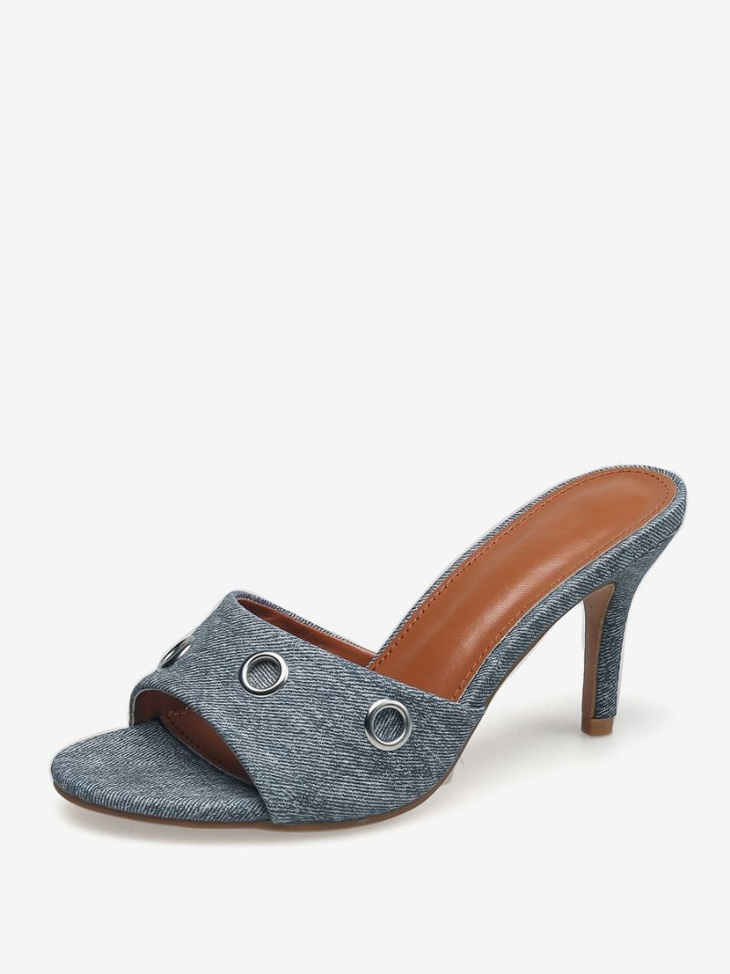 Slingbacks För Damer Med Stilettklack Canvas Mules Ljus Himmelsblå