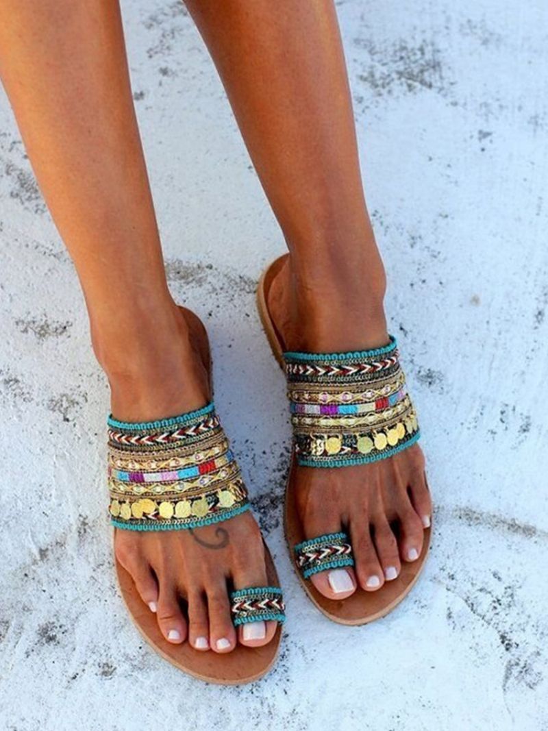 Strandsandaler För Kvinnor Boho Toe Loop Sandal Slides