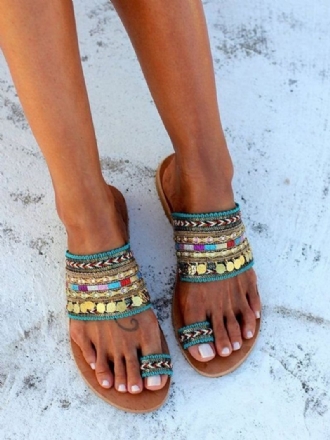 Strandsandaler För Kvinnor Boho Toe Loop Sandal Slides