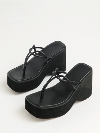 Svarta Flip Flops Kvinnor Plattform Kilklack Glidande Sandaler