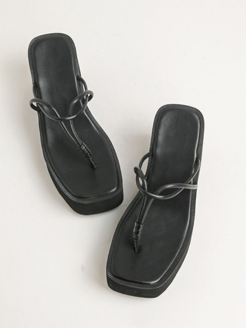 Svarta Flip Flops Kvinnor Plattform Kilklack Glidande Sandaler - Svart