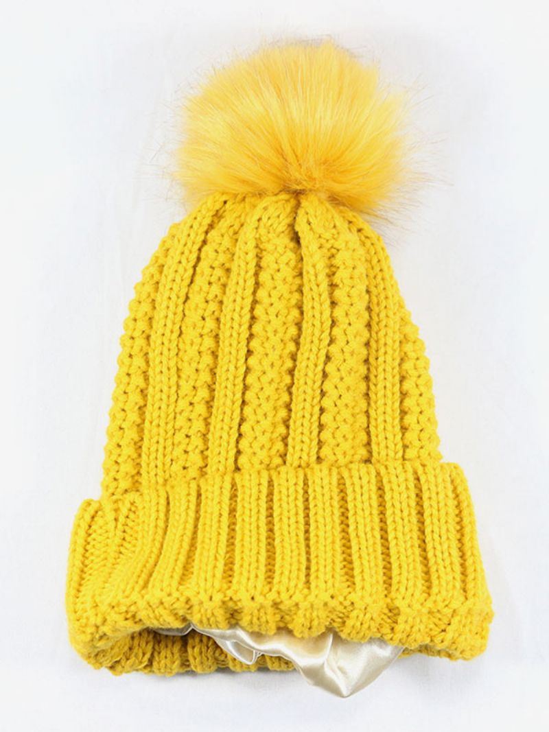 Stickad Keps Pom Poms Virkade Unisex-kepsar För Vår Höst Och Vinter - Gul