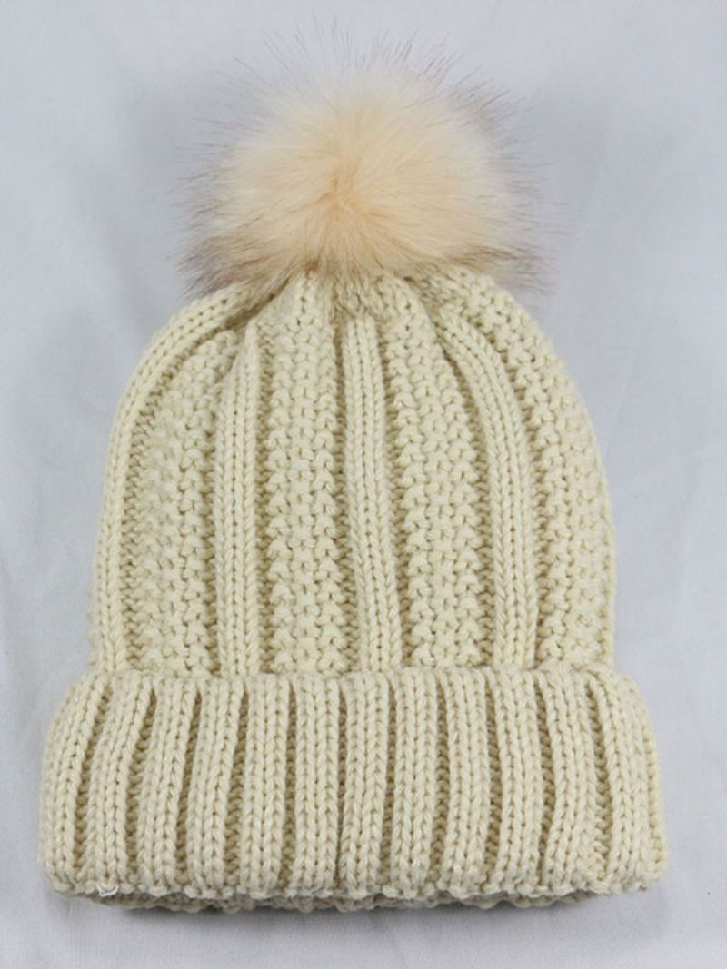 Stickad Keps Pom Poms Virkade Unisex-kepsar För Vår Höst Och Vinter - Beige