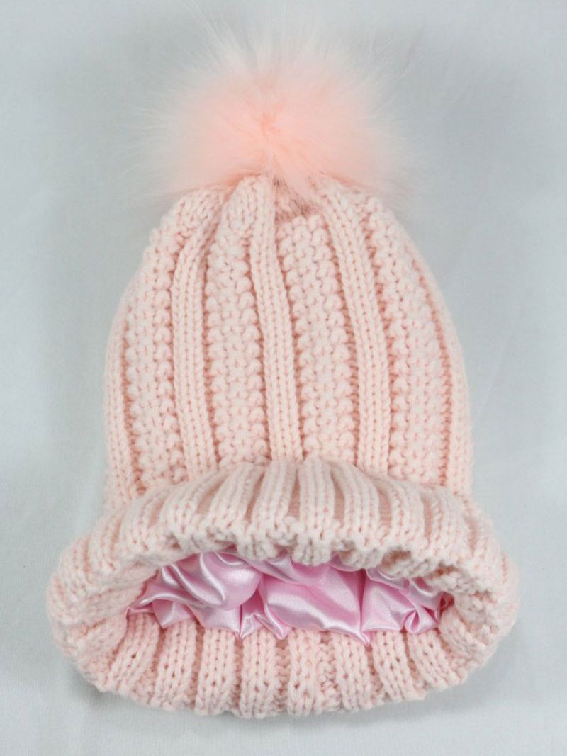 Stickad Keps Pom Poms Virkade Unisex-kepsar För Vår Höst Och Vinter - Rosa