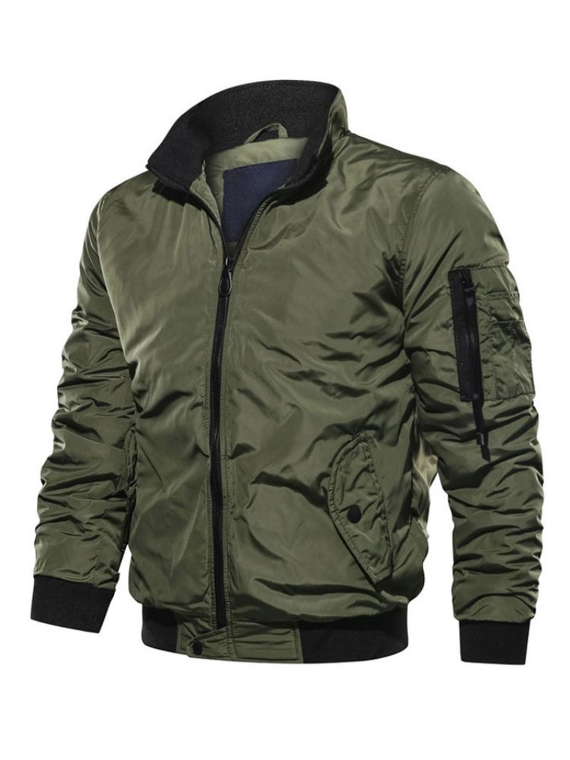 Herr Jeansjacka Polyester Modern Stativkrage Långärmad Hunter Green Regular Fit Jacka