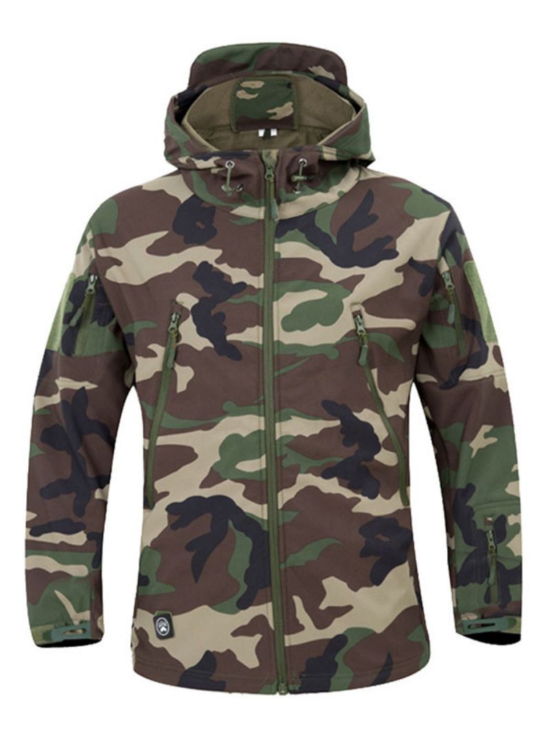 Herrjacka För Män Hooded Dragkedja Polyester Trendig Svart Jacka - Hunter Green