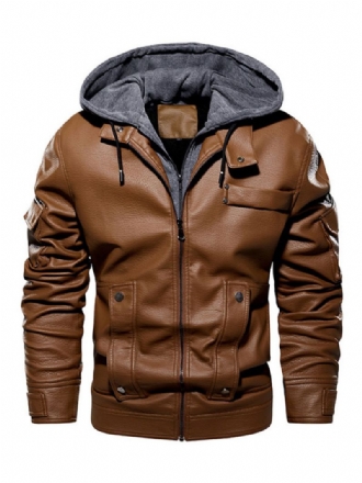 Läderjacka För Män Comfy Layered Zipper Color Block Fashion Moto Spring Coffee Brown