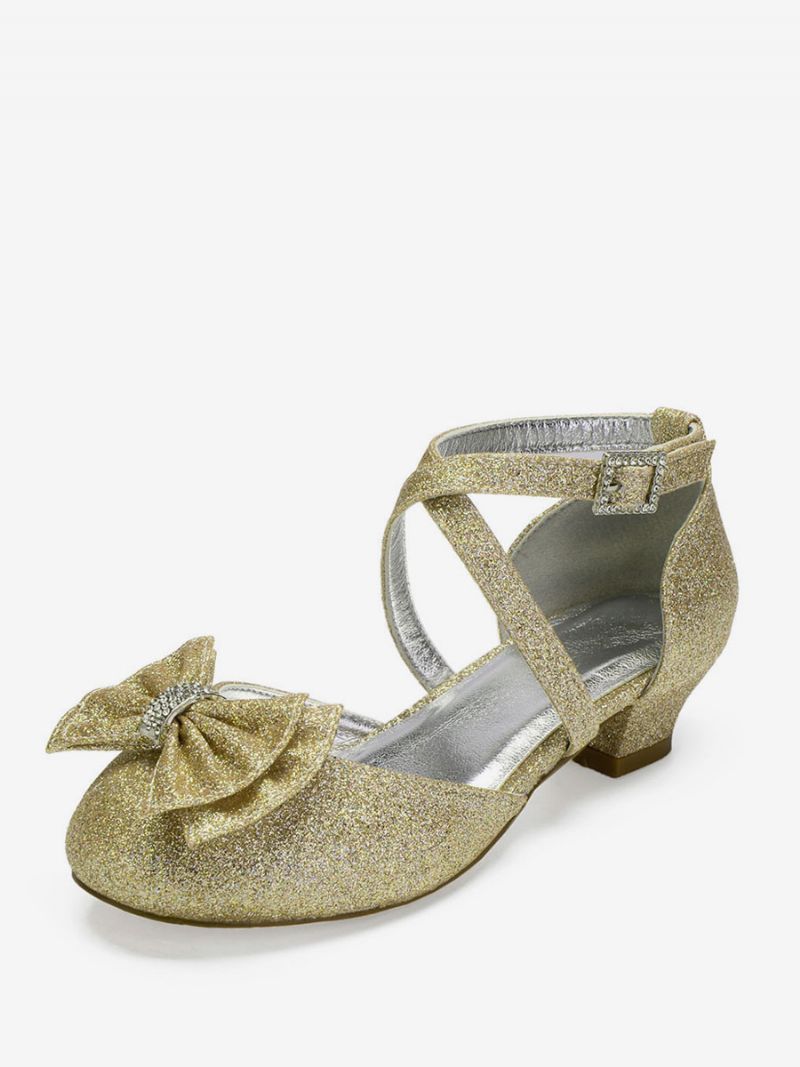 Bröllop Flower Girl Skor Glitter Bow Platta För Tjejer - Champagne