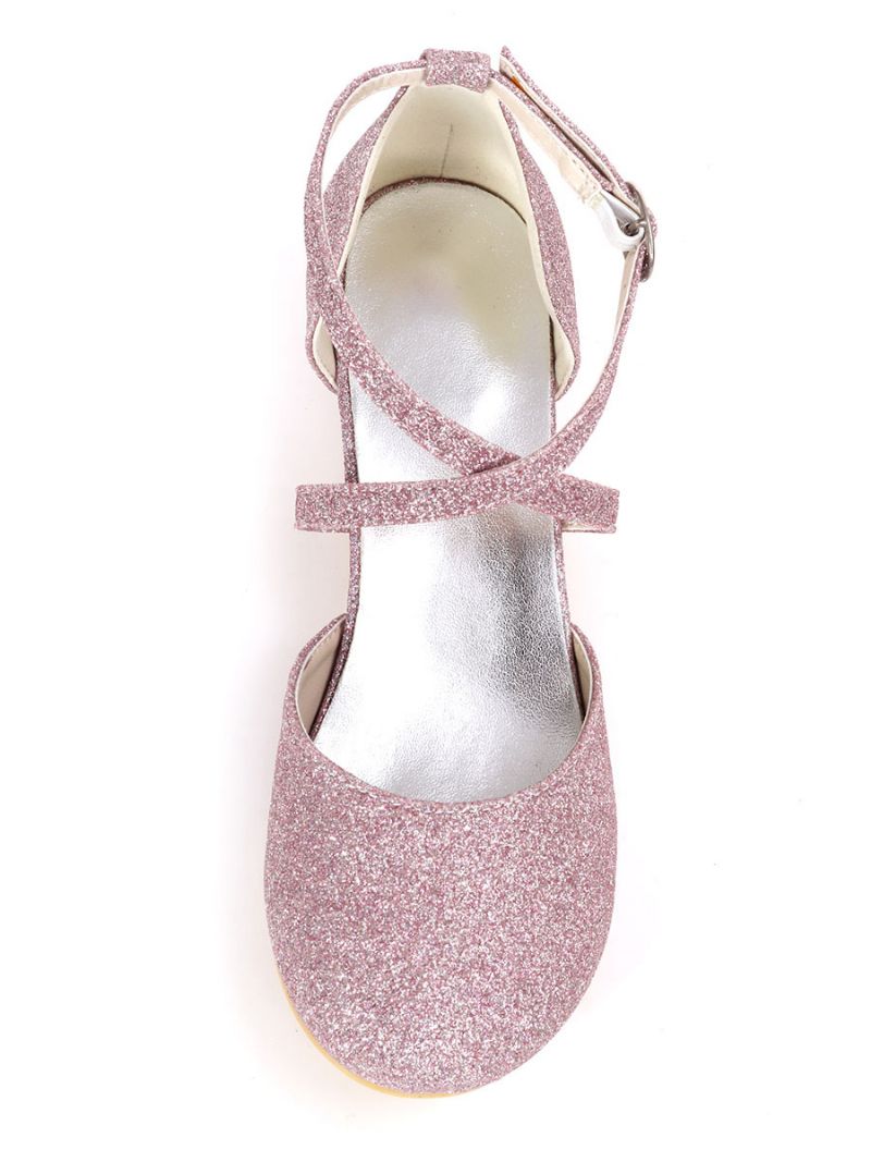 Flickor Glitter Cross Strap Kitten Heel Flower Girl Skor - Lila