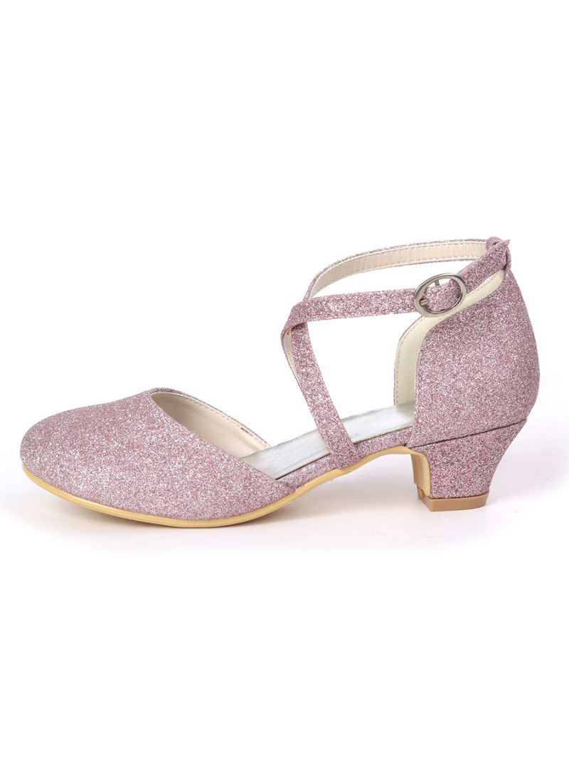 Flickor Glitter Cross Strap Kitten Heel Flower Girl Skor - Lila