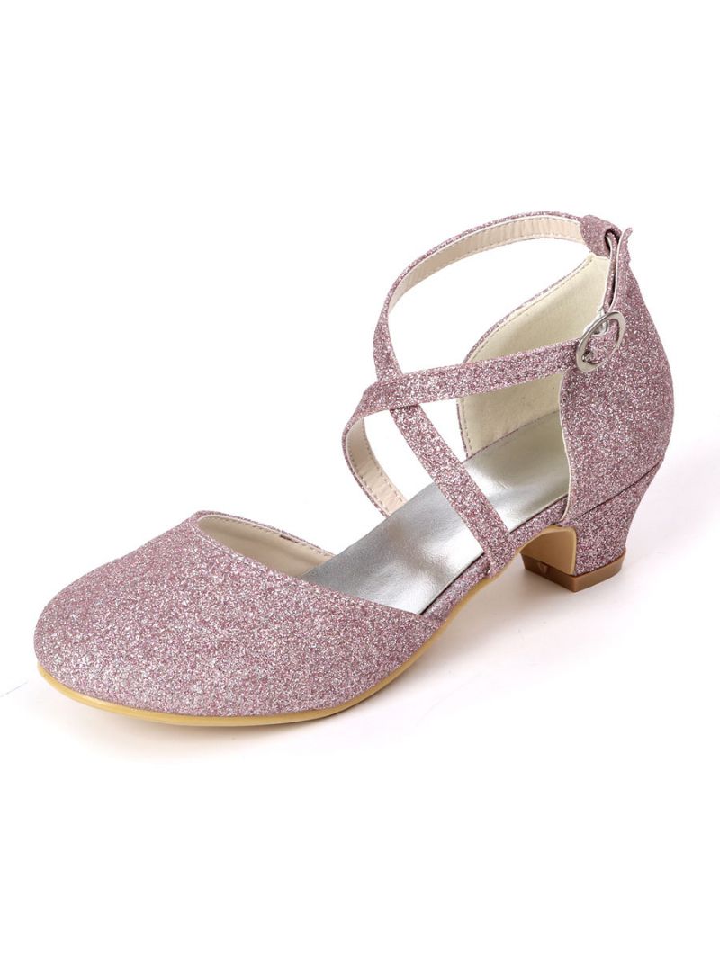 Flickor Glitter Cross Strap Kitten Heel Flower Girl Skor - Lila