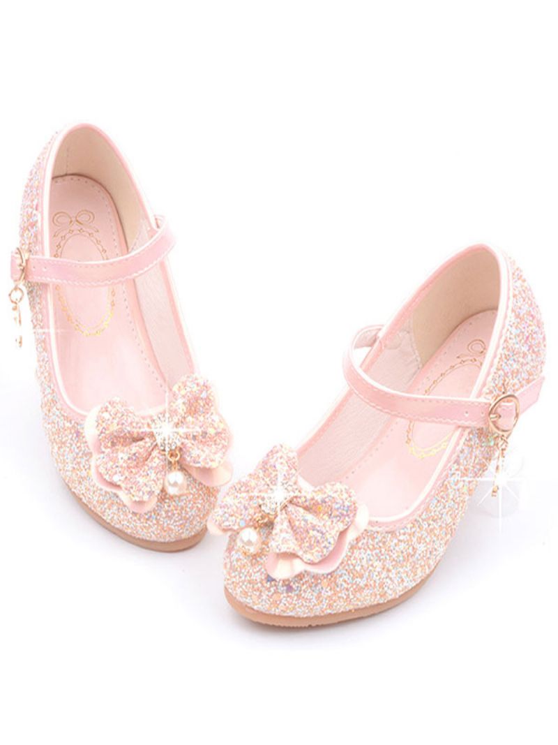 Flower Girl Skor Glitter Mary Jane Platta - Rosa