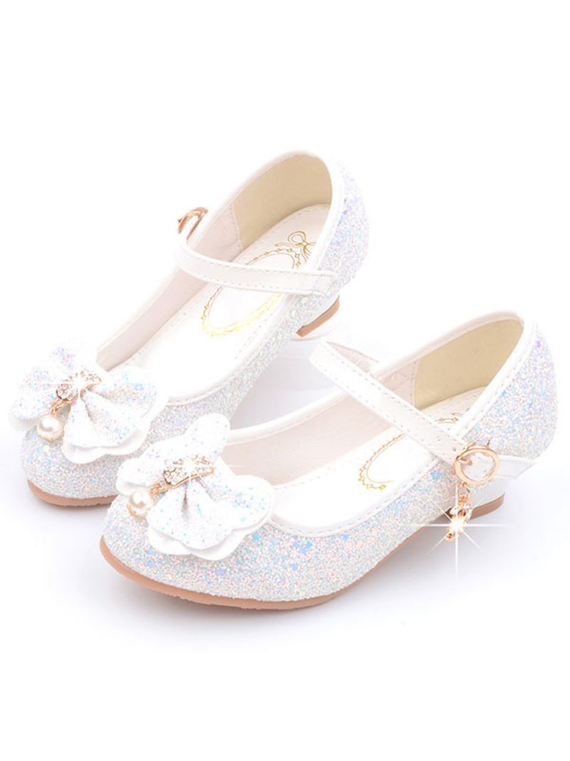 Flower Girl Skor Glitter Mary Jane Platta - Vit