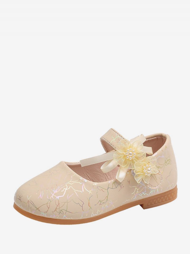 Flower Girl Skor Rosa Pu Läder Rosett Party För Barn - Beige