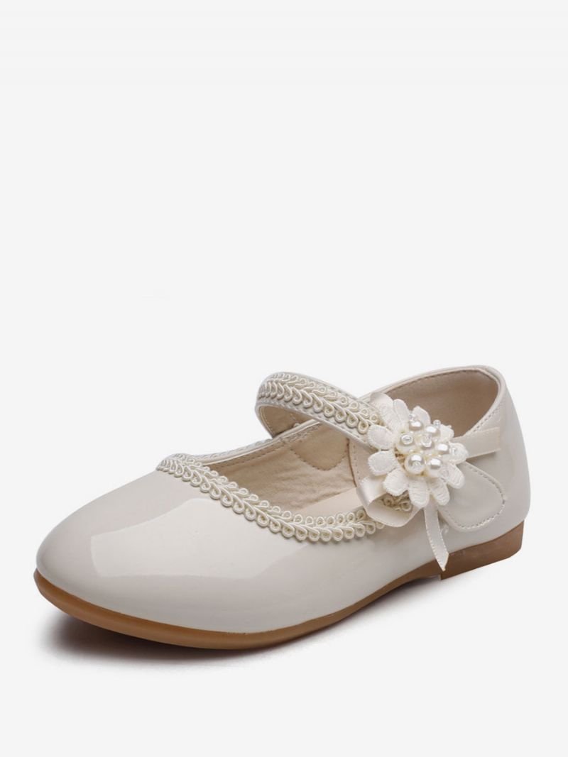 Flower Girl Skor Vit Pu Läder Rosett Festskor För Barn - Beige